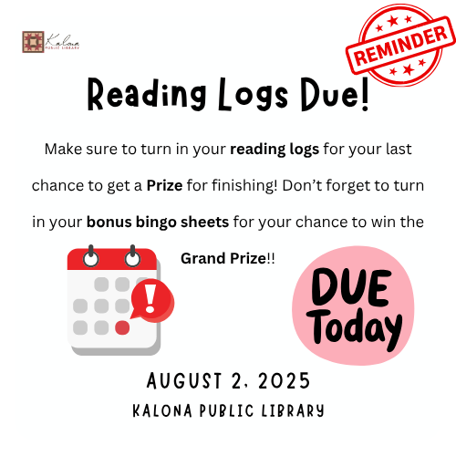 Reading Logs Due Aug. 2nd
